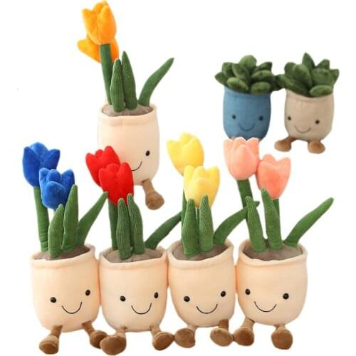 35CM Simulation Tulip Stuffed Flower Plush Toy Soft Plushie Succulents Pillow Funny Party Cushion Kids Birthday Gift Home Deco