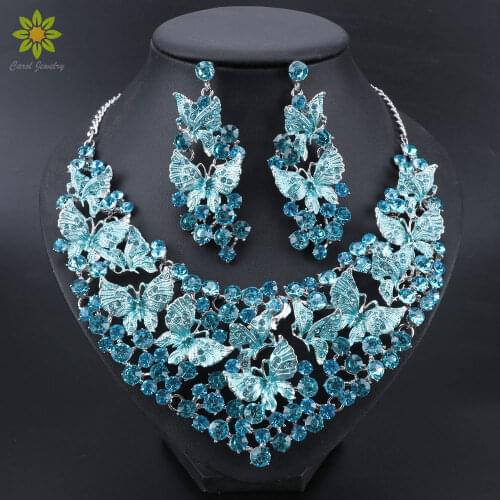 Crystal Bridal Jewelry Sets Wedding Party Costume Accessory Necklace Earrings for Bride Butterfly Jewellery Sets Women