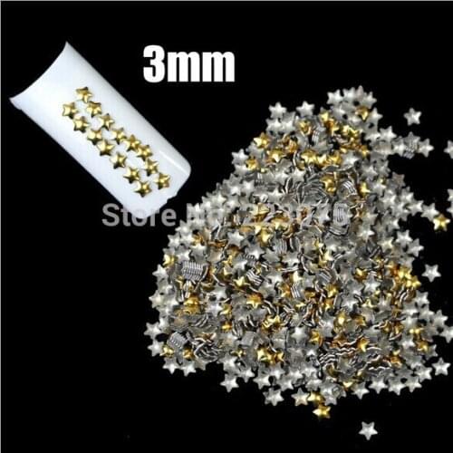 New golden pentagram 3mm Nail Art 3D Studs Punk Style metalic Decoration Tip For Manicure Decor 1000pcs/lot