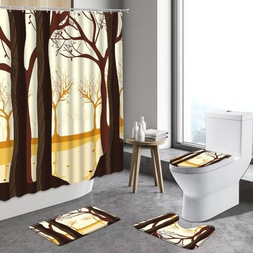 Autumn Forest Shower Curtain Trees Scenery Spring Colorful Tree Curtains Sets Bathroom Non-slip Carpet Foot Pad Bath Mat Rug Set
