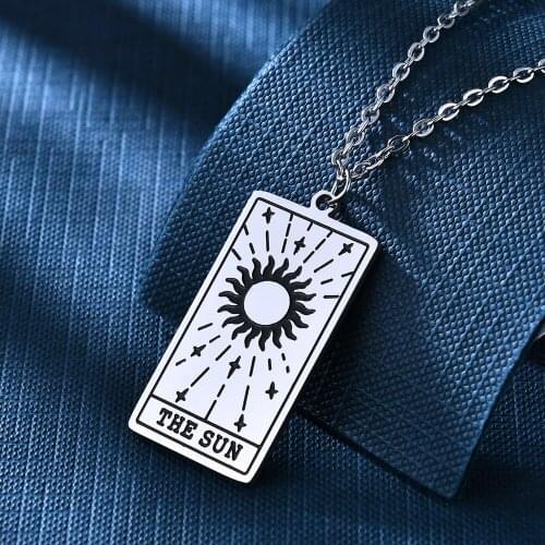 Gothic Tarot Cards Necklace Vintage Stainless Steel Jewelry Collar Tarot Moon Good Luck Amulet Sun Corrosion Pendant Necklaces