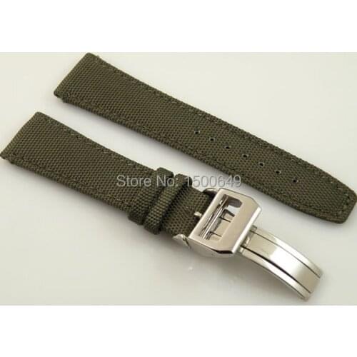 Parnis 22mm Mixed Olives green fabric Leather deployment buckle Strap fit mens watch P144
