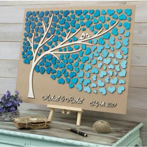 Personalized 3D Rustic Wedding Guestbook Unique Alternative Teal Wedding Color Wood Sign Custom Heart Tree for Wedding Decor