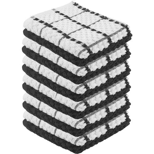 Kitchen Dish Towels, Dobby Weave Terry Towel Set, 12 Pack Soft and Absorbent Multipurpose Dish Cloth, Hand Towel