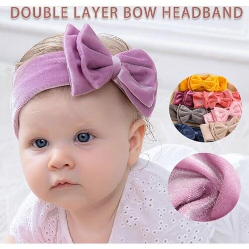 Velvet Double Layer Bow Baby Headband Bowknot Turban for Baby Girl Headbands Newborn Bow Headwrap Hair Accessories 24 Colors