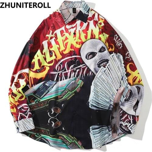 Autumn Vintage Summer Shirts Hip Hop Print Long Sleeve Shirt Coats Streetwear Harajuku Loose Button Blouse Fashion Oversize Tops