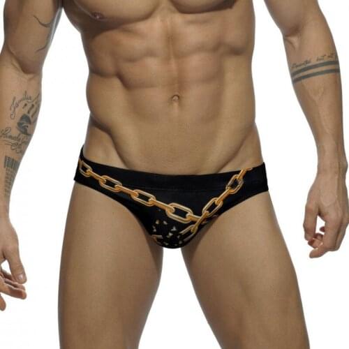 Sexy low waist brief men swimwear chain printing swimming suit beach board surfing sport men swim trunk shorts swimwear sunga