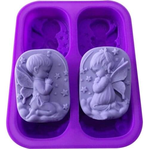 Silicone Soap Mold Cute Baby Angel Pattern Rectangular 4-hole Handmade Soap Cake Decorating Making DIY Mould Accessory Purple