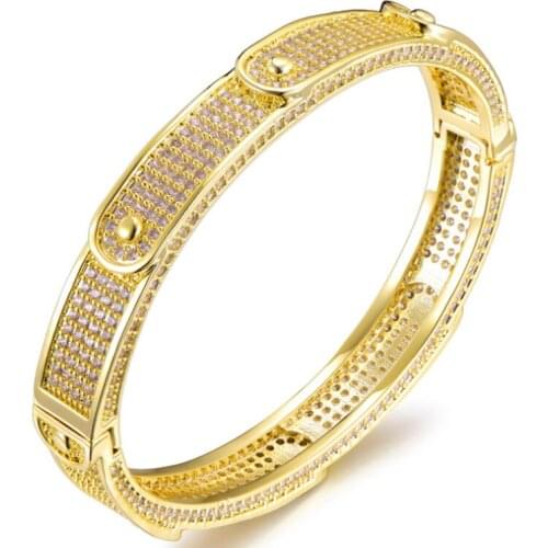 Zlxgirl jewelry full cubic zircon copper wedding bangle fine men size bangle of party gifts high Dubai Gold color bracelet