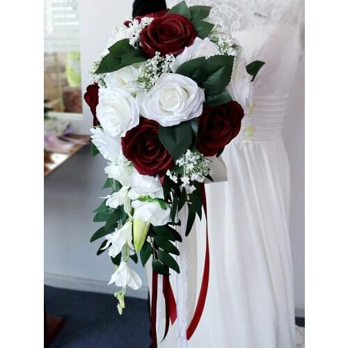 Waterfall Wedding Bride Bouquet Bridesmaid Hand Tied Flower Decor Home Holiday Party Supplies European Rose Wedding Flowers Gift