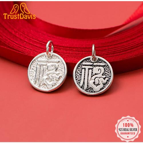 Trustdavis Real 925 Sterling Silver Fashion Sweet Round Coin Charm Pendant Handmade DIY Accessories Fine Jewelry Wholesale DZ247