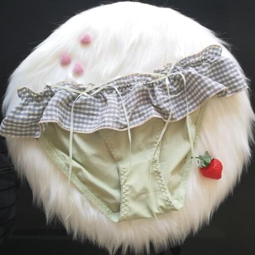 Women Elastic Waistband Plaid Skirted Panties Maid Sissy Underwear Female Bowknot Low Rise Ruffled Briefs for Lingerie Party