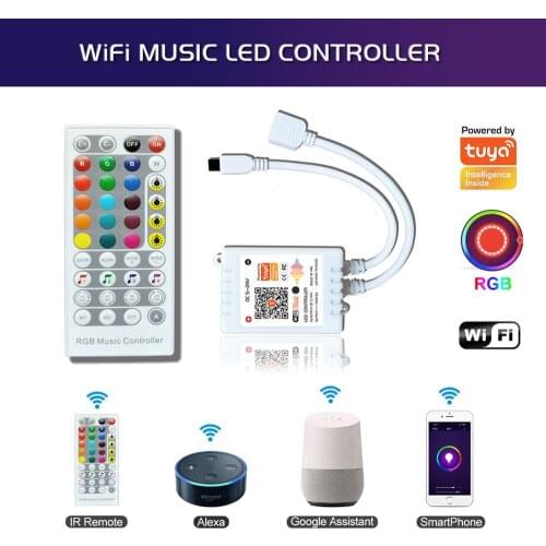 DC5-24V Tuya Smart Wifi Music IR 40 Key RGB Controller By Alexa Googlehome Mobile Phone + Remote Control For Strip Light