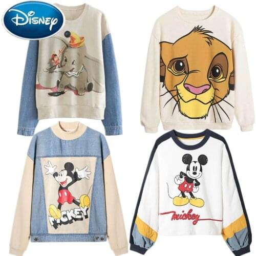 Disney Sweatshirts Minnie Mickey Mouse Donald Duck Dumbo Alice in Wonderland Cartoon Print Women O-Neck Pullover Long Sleeve Top