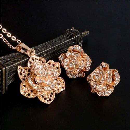 ZOSHI Fashion Crystal Jewelry Sets Women Flower Pendant Necklace Stud Earrings Wedding Bridal Gold Jewelry Sets