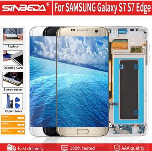100% Orig For SAMSUNG Galaxy S7 Edge LCD Display Touch Screen With Frame Digitizer +Burn-shadow Replacement For Galaxy S7 LCD