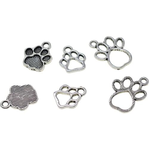 200pcs Vintage Style Dog Puppy Paw Print Charms Pendant Bracelet Earrings Jewelry Making Crafting