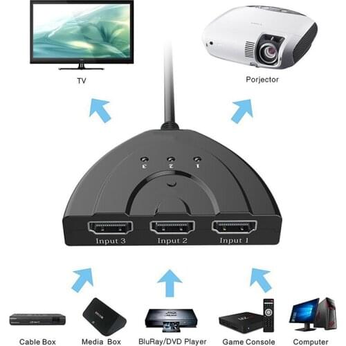 3-Port Switch Splitter With Pigtail Audio Cable Support For HD DVD TV Box PS3 Game Consoles Xbox -Drop