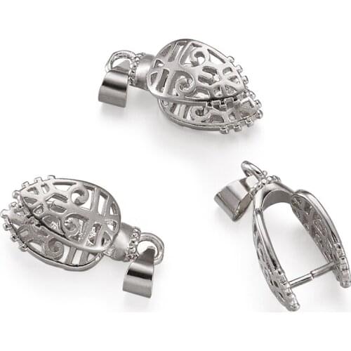 50pcs Brass Ice Pick and Pinch Bails Pendant Platinum 24mm Pin: 1mm Hole: 5X4mm