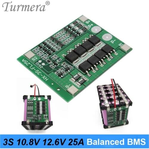Turmera 10.8V 12.6V 3S 25A BMS Li-ion Battery Balance Protected Board for Screwdriver Battery and Uninterrupted Power Supply Use