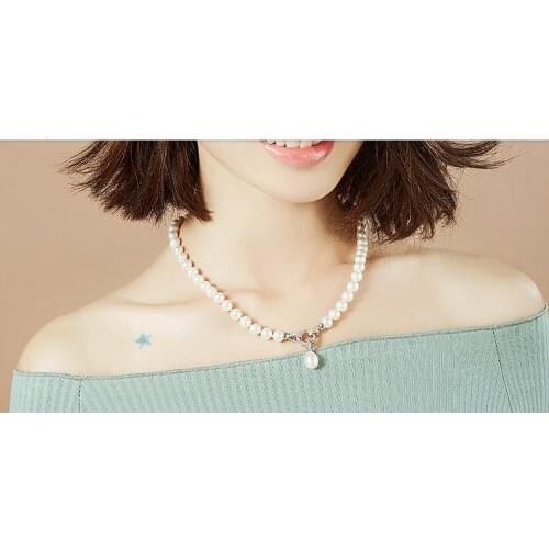 Free shipping gorgeous 10-11mm round white pearl necklace pendant 18inch 925s