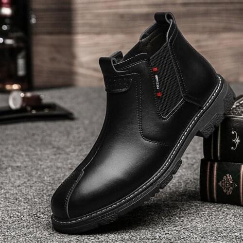 New Mens Shoes Vintage Leather Chelsea Boots Men Warm Winter Boots Man Slip on Ankle Boot Male Casual Shoes Male Snow Footwear