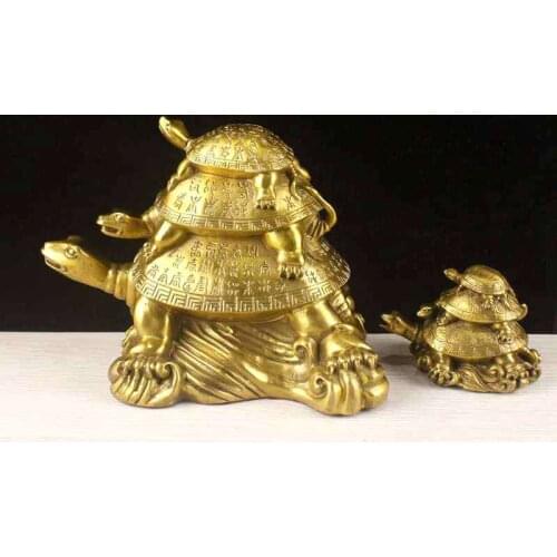Pure Copper Three Generations of Turtles Three Tortoise Statue Bless The Old Man Gift Crafts Wish Health and Longevity Turtle
