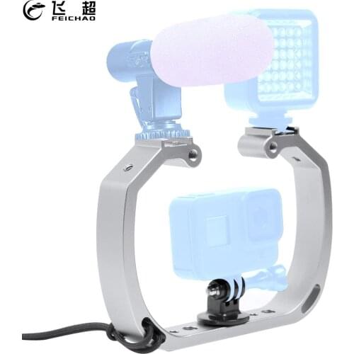 Dual Arm Handheld Camera Cage Stabilizer Handle Grip Lights Stand Selfie Mount Bracket for GoPro Hero 8 7 6 5 Diving Underwater