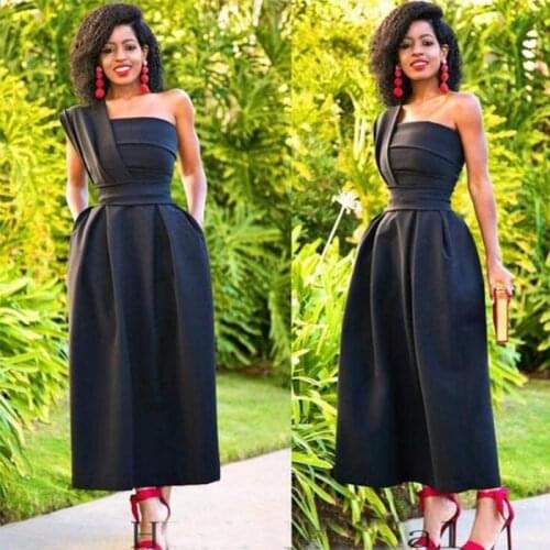Affordable Cheap Black One Shoulder Women Prom Dresses Satin Formal Evening Dresses For Black Girls