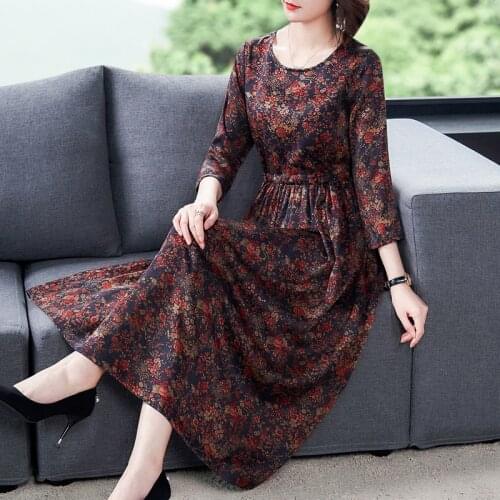 Elegant Spring Autumn Dresses New Modern Vintage Printed Plus Size Casual Clothes Luxury Womens Floral Print Party A-Line Dress