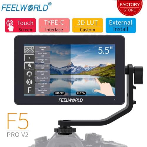 FEELWORLD F5 Pro V2 5.5 Inch Touch Screen 3D LUT DSLR Camera Field Monitor FHD1920x1080 4K HDMI Video Focus Assist with Type-C