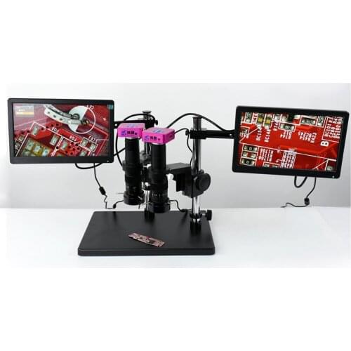 HDMI 1080P USB 16MP 1/2.33 Inch CMOS Double Camera Lens Cross Line Measuring Electronic LCD Industrial Microscope with LED Light