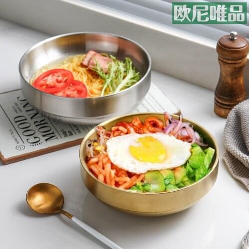 Korean Stainless Steel Double Layer Cold Noodle Bowl Golden Rice Dressing Instant Noodles Heat Insulation Soup Metal Bowl