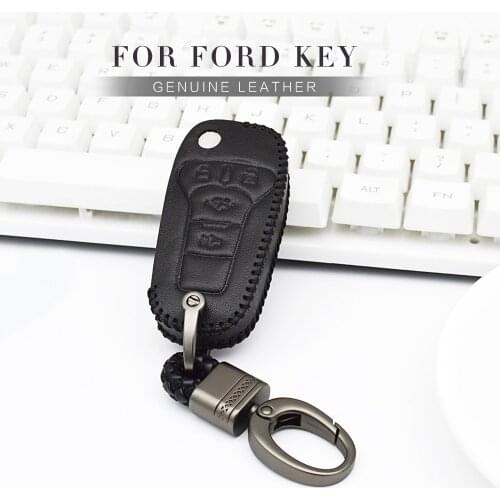 Leather Car Key Case Cover For Ford Fiesta MK7 ST Focus 3 MK3 MK2 Fusion Ka Ecosport Galaxy Escort 2018 Key Ring Car Accessories