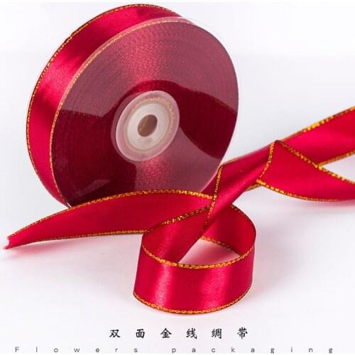 45 meters Flower Packing Ribbon Double Sided Gold Satin Ribbon Floral Bouquet Packing Material Gift Decoration Satin Ribbons