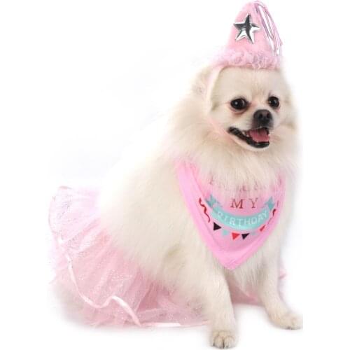 Cute Dog Skirt With Headband & Dog Bandana For Birthday Party Pet Party Dress Up Suit Pet Skirt