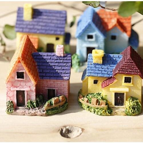 Mini Fairy Garden Miniature Resin Thatched House Micro Dollhouse Ornament Decor Random Color