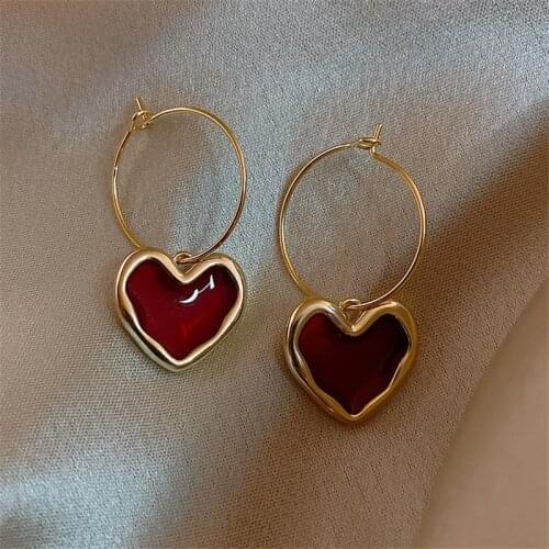 Trendy Metal Big Heart Hoop Earrings For Woman 2021 New Gold Color Korean Round Statement Elegant Earring Fashion Jewelry SALES