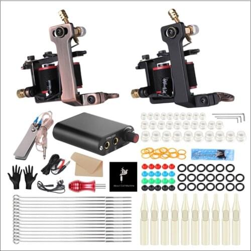 Tattoo Kit Complete Tattoo Machine Set 50p Tattoo Needle Power Supply Practice Skin Tattoo Ink Cup Tip O-ring Tattoo Accessories