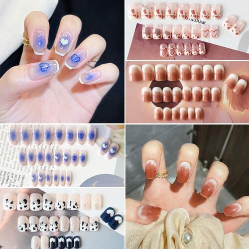 24Pcs Naked Pink French White Side False Nails Short Simple Nail Beauty Press on Fake Nails Full Cover Artificial Nails Tips
