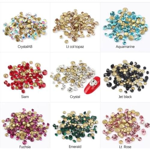 TENGJIAN New 100pcs Mixed Size Glass Point bottom Rhinestones Glue On Diamond Jewelry Nail Art Wedding Dress Decoration DIY
