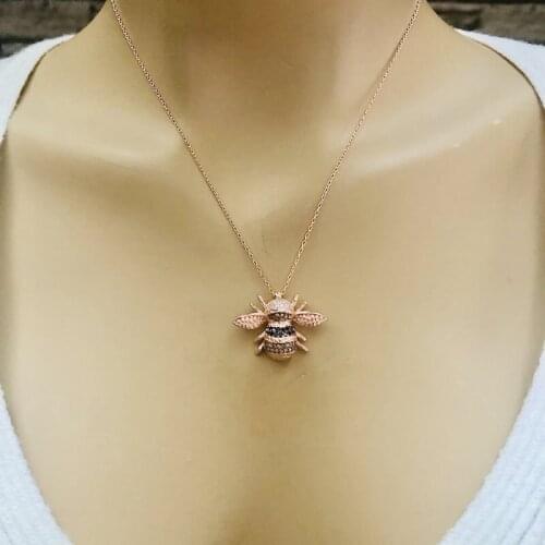 Honey Bee 925 Sterling Silver Necklace Women Girls Gift Jewelry Accessories Fashion Handmade Elegant Chain