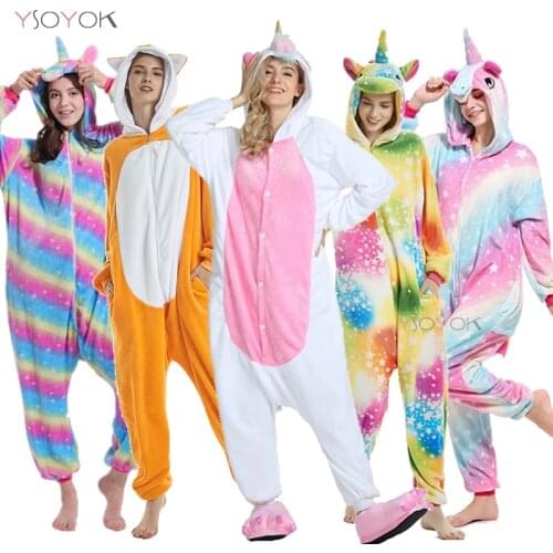 Unicorn Kigurumi Pajamas Onesie Adult Women Animal Pajamas Set Flannel Sleepwear Winter Jumpsuit Pijama unicornio Cosplay