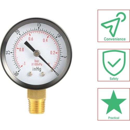 Vacuum Manometer Mini Dial Portable Dual Scale Dial Gauge 1/4" NPT -30HG/0PS Vacuum Pressure Meter 2" Dial Digital Display Gauge