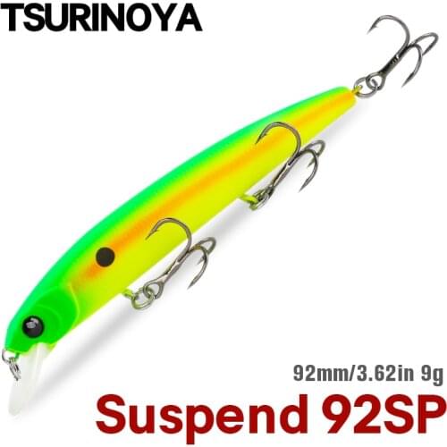 TSURINOYA Fishing Lures 92SP Suspending Minnow 3 hooks Artificial hard bait DW78 92mm 9g Pike Lure Wobbler Jerkbait