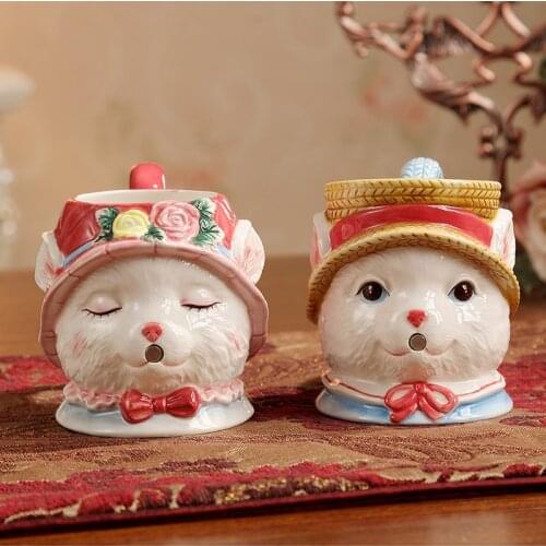 Simple Modern Cute Rabbit Ceramic Cup Accessories Office Desktop Ornaments Crafts Home Livingroom Table Figurines Decoration Art