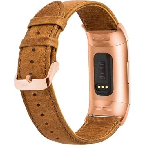 For Fitbit Charge 3 Genuine Leather Band Strap Wristband Rose Gold Adapter Clasp for Fitbit Charge 3 /Charge 3 SE