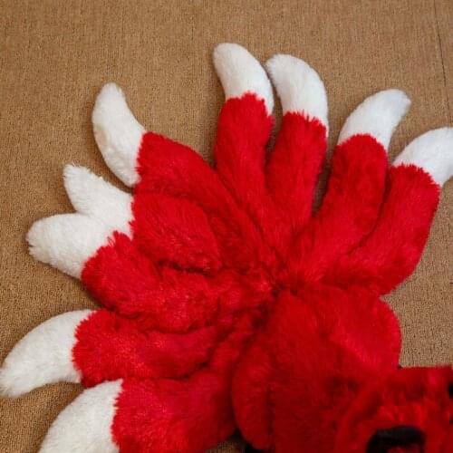 Cute White&Red Nine Tails Fox Plush Toys Stuffed Animal Real Life Nine-Tailed Fox Kyuubi Kitsune Soft Dolls Gift for Girls Kids
