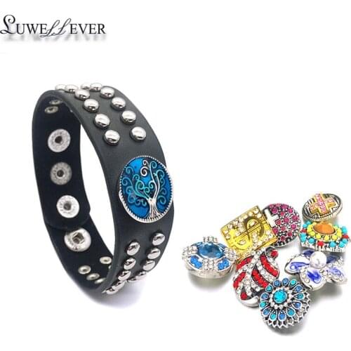 Interchangeable 032 Punk Bracelet Really Genuine Leather Retro Fashion Bangle 12mm 18mm Snap Button Jewelry Charm For Women Gift
