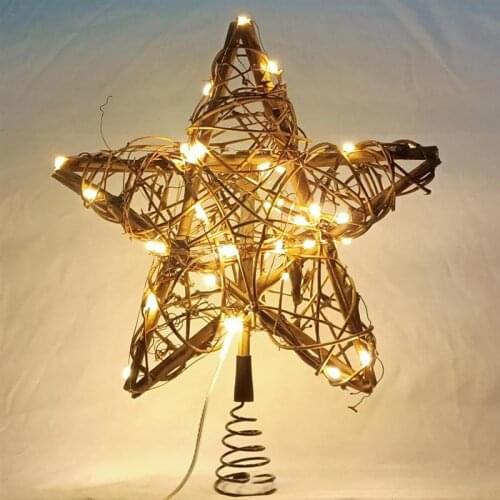 Christmas Tree Topper Rattan Star TreeTop With String Lights USB 50 LED Tree-Top Star String Lights For Christmas Tree Ornament